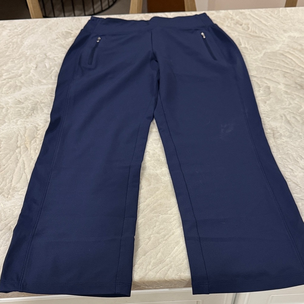 Petite Navy Straight-Leg Active Pants with Zip Pockets